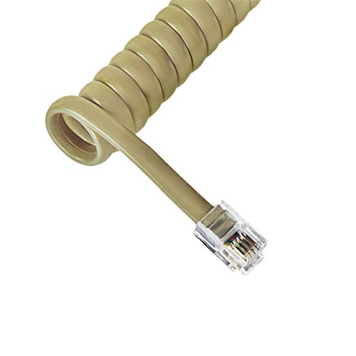 Cablesys Coiled Telephone Handset Cord for Use with PBX Phone Systems, VoIP Telephones - 25 Ft Uncoiled, Rj22, 1.5 Inch Lead on Both Ends, Dark Ash