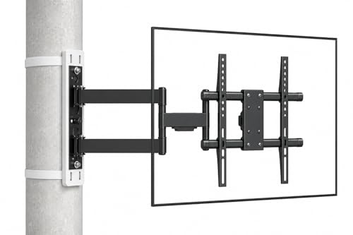 CondoMounts CLMTVA1144 Full Motion Small Pillar | Gazebo TV Mount | Round & Square TV Post Mount | NO Drill | Holds 80lbs | Fits 32-in. to 70-in. | Fits 4-in. to 12-in. Post | White Strap