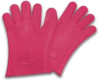 Vinsani Pink Gloves Heat Resistant Silicone Gloves Kitchen BBQ Oven Cooking Mitts