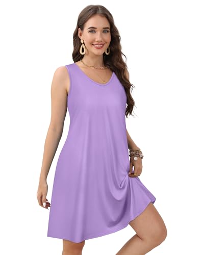 Image of CHICGAL Womens Summer Dresses Casual Sleeveless Loose T Shirt V Neck Sundress Swing Beach Cover Up with Pockets 2026