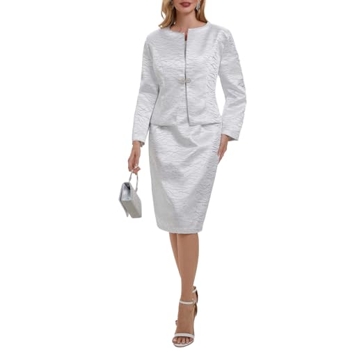 Women's 2 Piece Dress Church Suits Mother Gifts Formal Occasion Party Elegant Jacquard Embroidery Jacket Church Set2