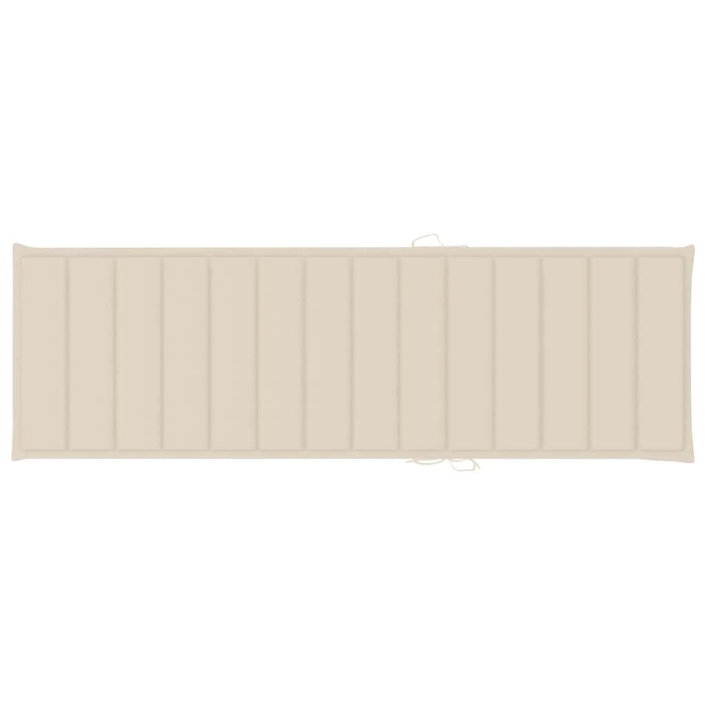 Ogrodowy leżak z poduszką lite drewno akacjowe regulowane oparcie podnóżek szary kremowy 200x68x30/86cm kółka stolik balkon taras