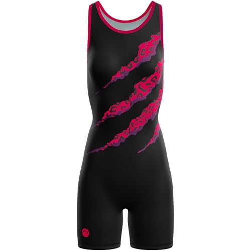 Womens SAVAGE Wrestling Singlet-Black-Hot Pink-W2XL