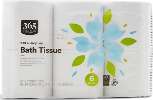 Image of 365 by Whole Foods Market, 100% Recycled Bath Tissue, Ultra-Strong, 260 Sheets per Roll, 6 Count