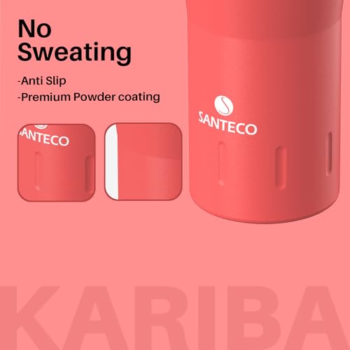 SANTECO Travel Coffee Mug 12 oz, Insulated Coffee Cups with Flip Lid, Stainless Steel Coffee Mugs Spill Proof, Double Wall Vacuum Tumbler, Reusable to Go Mug for Hot/Ice Coffee Tea, Red