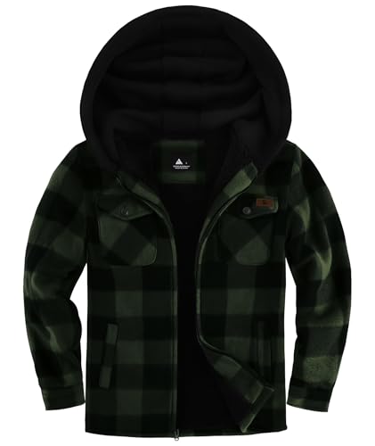Image of JACKETOWN Boys Fleece Jacket Kids Winter Warm Zipper Hoodie Plaid Sherpa Lined Sweatshirt Casual Hoodie for Boys Girls Age 6-15 Years