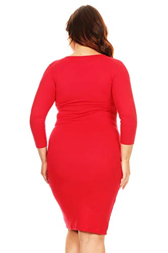 Image of ICONOFLASH Women's 3 /4 Sleeves Midi Bodycon Dress Crew Neck Fitted Dresses with Plus Size Options