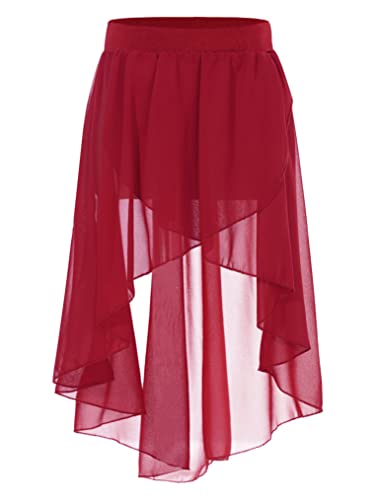 Yeahdor Kids Girls Basic Lyrical Ballet Dance Chiffon High-Low Wrap Skirts Studio Practice Performance Costume Burgundy 16 Years
