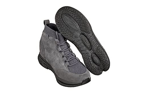 Image of CALTO Men's Invisible Height Increasing Elevator Shoes - Grey Fashion High Top Technical Sneakers - 3 Inches Taller - S23202- Size 7 D(M) US