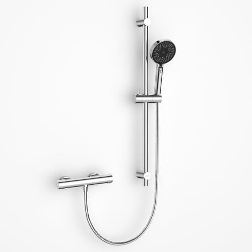 Mitigeur Thermostatique avec Ensemble de Douche, DETBOM Robinet Douche Chrome avec Bouton Sécurité à 38°C Anti-Brûlure (Barre de douche 70cm, Pomme de...