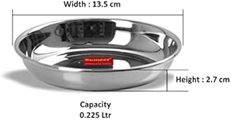 Sumeet Stainless Steel Heavy Gauge Small Halwa Plates | 6 Pieces - 13.5 cm Diameter | Durable & Mirror Finish | Ideal for Serving, Lunch and Dinner | Dishwasher Safe