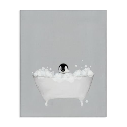 Image of Stupell Industries Penguin Bath Cute Animal, 24 x 30 Inch Canvas Wall Art