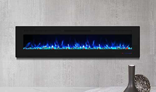 Masarflame 72 Inch Electric Fireplace, Recessed And Wall Mount Fireplace Heater, Quiet & Linear Fireplace Insert With 13×13 Adjustable Flame Color, Thermostat & Timer, Remote & Touch Screen #TOP5