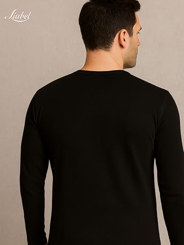 Liabel - Camiseta interior para hombre de algodón cálido de manga larga (lote de 2) suave camiseta interior de invierno efecto térmico natural blanco o negro, Negro Gargantilla - 2pcs, XL