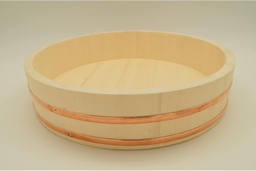 Ciotola per sushi e riso, grande ciotola in legno con fasce in rame per preparazione professionale del sushi