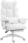 Dowinx Big and Tall Office Chair with Pocket Spring Cushion and Lumbar Support,High Back Computer Gaming Chair with Adiustable Ammrests,Executive Desk Chair with Footrest(Pu-White)