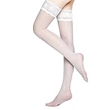 Moochi Women 20 Denier Ultra Sheer Thigh High Stockings Silicone Lace (White)