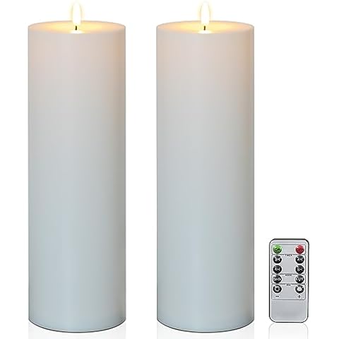 Yongmao 12" x 4" Waterproof Outdoor Flameless Candles Battery Operated LED Flickering Tall Pillar Candles with Remote and Timer for Indoor Outdoor Lanterns, Long Lasting, White Set of 2 Cover