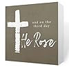 Easter desk decorations rustic christian gift idea wood box sign farmhouse home office desk cubicle shelf decor and on the third day he rose 5 x 5 inch  urban country home decor