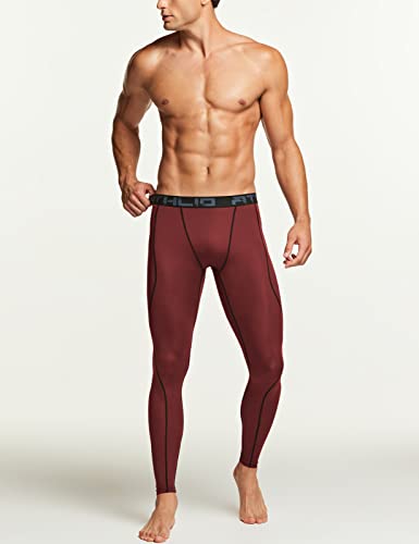 Athlio Men's Compression Pants Running Tights Workout Leggings, Cool Dry Technical Sports Baselayer, 3 Pack Utility Camo Black/Yellow/Brick, Large #TOP3