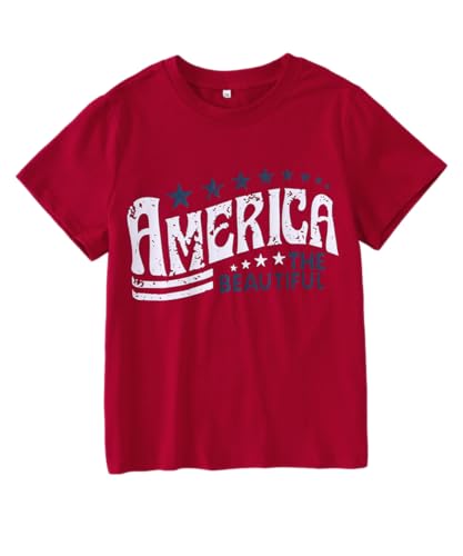 CM C&M WODRO Kid America T-Shirt Patriotic Tee for Boys and Girls Unisex 4th of July Shirt Tops Size 7-13 Years