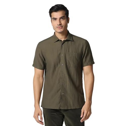 Image of Blackberrys Men's Tencel-Blend Textured Relaxed Fit Casual Shirts