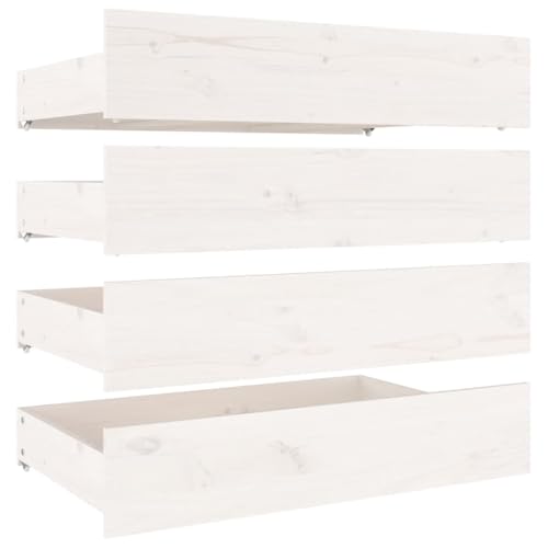 vidaXL 4X Bettschublade Bettkasten Bettschubkasten Schubkasten Unterbettschublade Bettschubladen Schublade Schlafzimmer Weiß Massivholz Kiefer