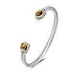 UNY JEWEL Bracelet Designer Brand Inspired Women Jewelry 4.5mm Thin Twisted Cable Wire Bangle Gem Stone Christmas Day Gift (Tiger Eye color)