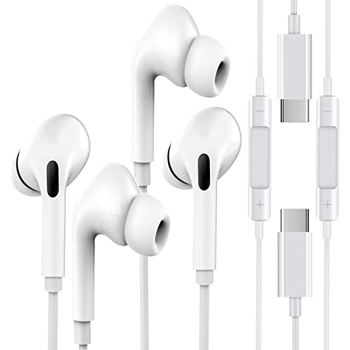 USB-C Wired Earbud Type C Headphone with Microphone 2Pack for Chromebook Audifono Volume Control Running Earphone Ear Compatible for Samsung