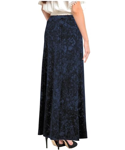 Baby'O Women's Stretch Knit Acid Wash Panel Maxi A-Line Skirt2