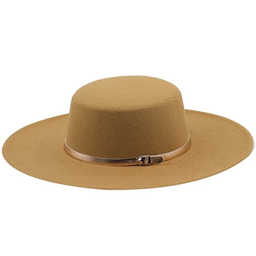 10Cm Wide Brim Fedora Hats For Men Women Solid Felt Flat Top Hat Formal Wedding Winter With Buckle Golden Belt #TOP2