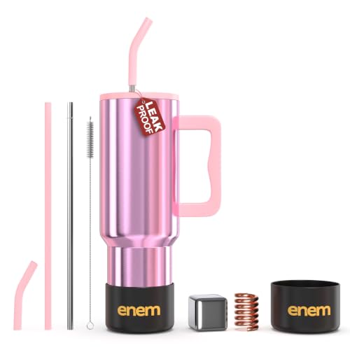 Image of enem Tumbler, Electric Rose, Tumbler with Metal Straw, Sipper, with Lid Leak Proof, 1 Metal Ice Cube, 1 Copper Spring (Tamba), Base Protector, Mug Travel, 1.2L