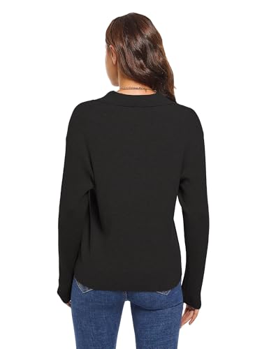 MessBebe Women's Long Sleeve Knitted Pullover Sweaters Collared V-Neck Polo Shirts Tops3
