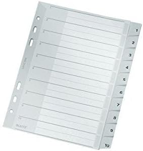 Leitz Numbered Register Plastic with Numbers 1 to 10 / A5 / Polypropylene / 10 Sheets Grey