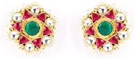 Priyaasi Ruby Kundan Beads Gold Plated Studs, rani, One Size (EAR-PR-50652)