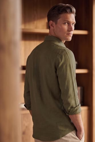 Image of Louis Philippe Men's Linen Blend Solid Shirt with Soft Handfeel & Naturally Antibacterial Finish - Holiday Wear