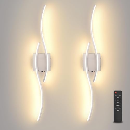 Image of Battery Operated Silver Wall Sconce, Brushed Nickel USB Rechargeable Wireless Sconces Set of 2, LED Dimming Wall Lamp 3 Color /Timer /Memory, Silve 31.4 Inch Wall Lights for Bedroom Living Room Hallway