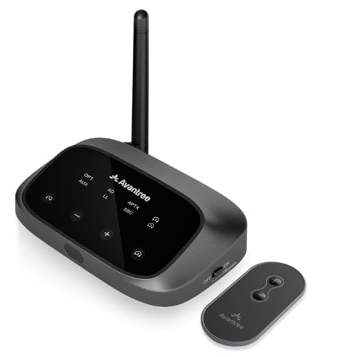 Avantree Oasis Plus 2 - Bluetooth Transmitter for TV with Remote Volume Control & Avantree TWS116 - Open-Ear Wireless Headphones with Surroundings Awareness & Charging Dock
