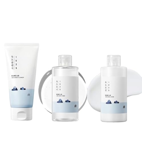 ROUND LAB 1025 Dokdo Cleanser 10.14 Fl Oz + Dokdo Toner 6.76 Fl Oz + Dokdo Lotion 6.76 Fl Oz, Soothing, Moisturizing, Long-Lasting Hydration with Triple Hyaluronic Acid, Korean Skin Care