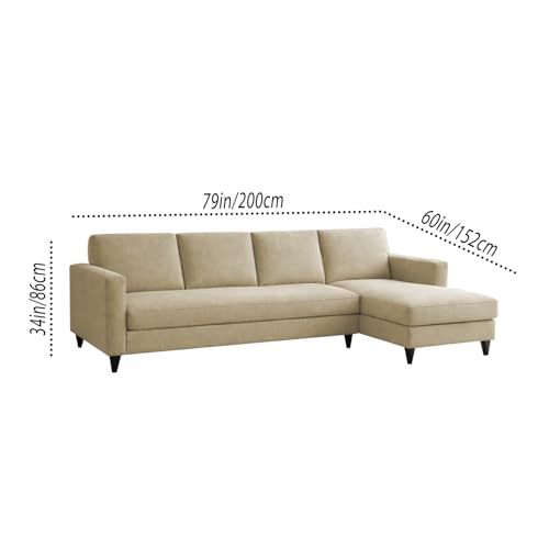 Image of Carlos RHS 4 Seater L Shape Sofa Set for Living Room & Home Office Furniture, Modern Durable Sectional Corner Sofa Couch, Premium Fabric Comfortable Seating with Strong Frame (Cream)