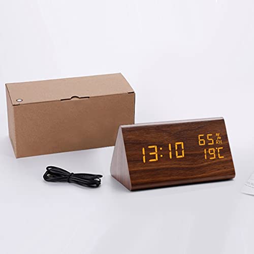 Reloj digital de madera LED triangular con higrómetro y alarma de diseño minimalista 4