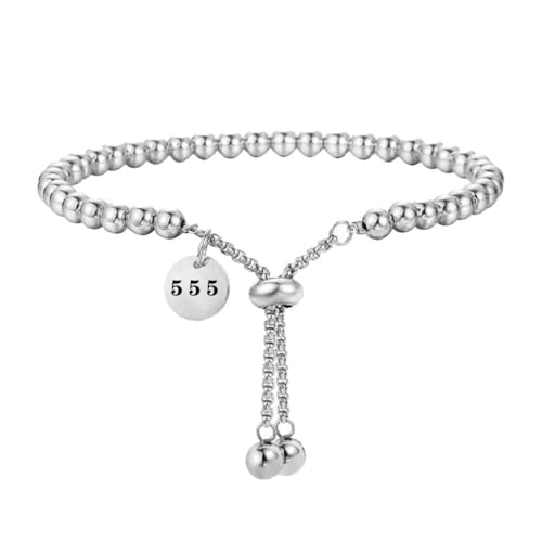 OAKKY Angel Number Bracelets for Women Lucky 111 222 333 444 555 666 777 888 999 Ball Chain Silver Gold Plated Adjustable Stainless Steel Simple Dainty Jewelry Silver 555