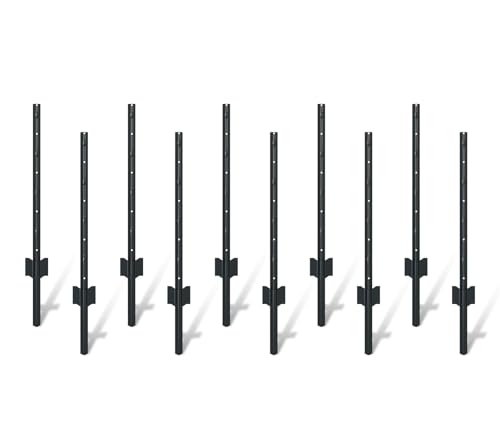 Black PVC Coated Metal Fence Posts for Wire Fence, Pack of 10, No-Dig U Post for Garden, Farm, Yard, and Other Outdoor Settings, Easy Installation (3FT)