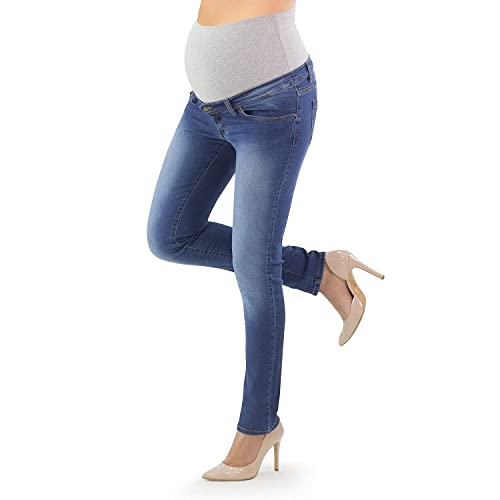 MAMAJEANS Milano - Umstandsjeans Damen Skinny Fit Jeggings, Mit Band Für die gesamte Schwangerschaft | Made in Italy (M - 38, Vintage Klar)