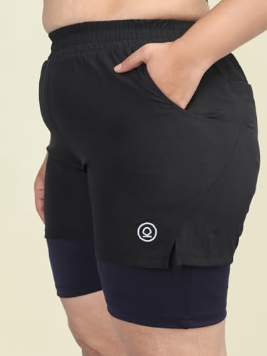Image of CHKOKKO Sports Shorts for Women Running Gym Workout - Dry Fit Quick Dry Double Layer Inner Compression with Pockets | Breathable Lightweight Athletic Wear Above Knee BLACKNAVY XL