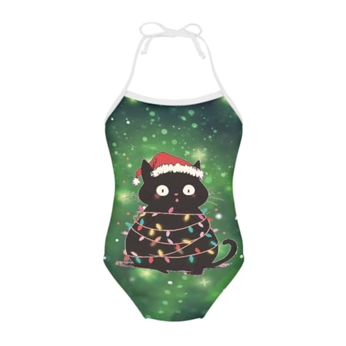 Image of Christmas Kids One-Piece Halter Swimsuits Beach Swimwear Bathing Suit for 3-10 Years Girls