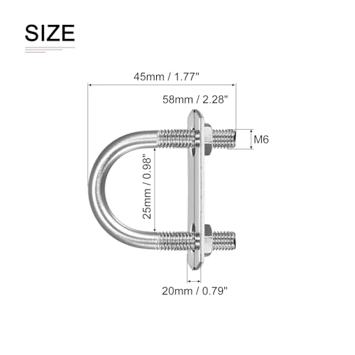 Image of DTGN M6x25x45mm(ThreadxWxL) Round U Bolt - 3Pack - Good for Trailer Pipe Replacement Parts - 304 Stainless Steel U Shape Bolts