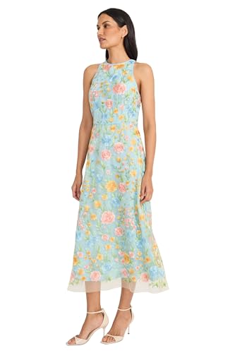 Maggy London Embroidered Women's High Neck Tea Length Special Occasion Midi-Formal Evening Party Cocktail Dress2
