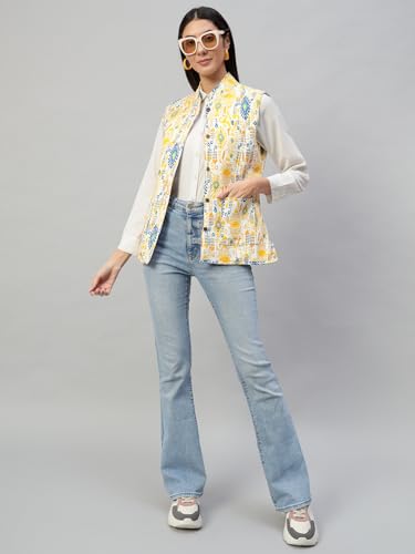 Image of Ravaiyaa - Attitude is everything Women's Floral Printed Reversible Quilted Jacket Coat Blazer Jacket Sleeve Less Waistcoat