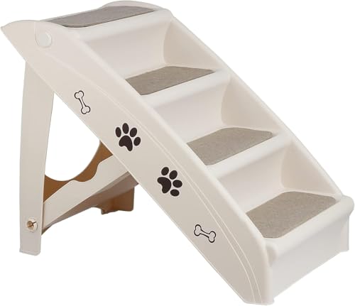 20' H 4-Step Dog Stairs for Small Dogs and Cats, Non-Slip Dog Steps for High Beds, Couch, Sofa, Sturdy Pet Steps (Tan)